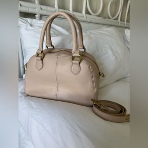 J. Crew Neutral Beige Leather Satchel with Gold-Tone Hardware